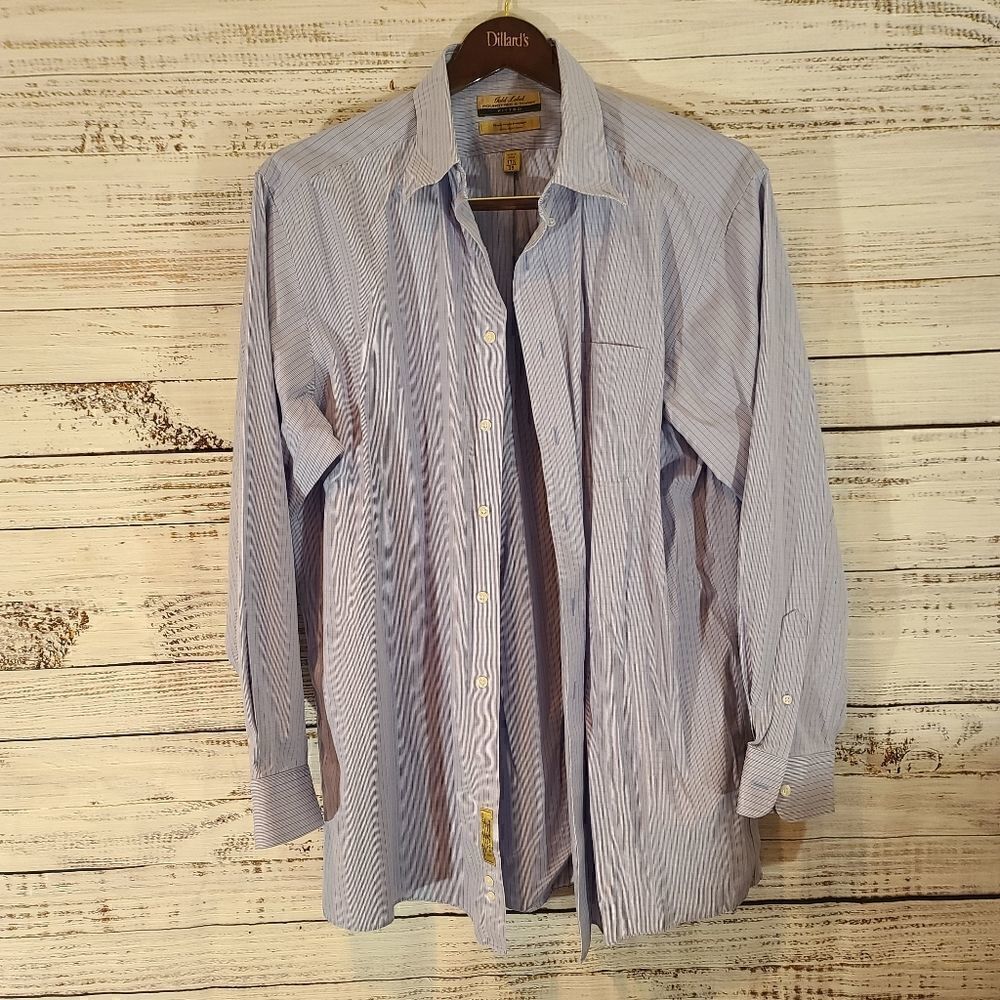 GOLD LABEL ROUNDTREE & YORKE NON IRON FITTED BLUE DRESS SHIRT SIZE 17.5 - 35